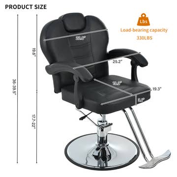 Classic Reclining Barber Chair Salon Chair For Hair Stylist with Heavy Duty Hydraulic Pump, 360 Rotation, Tattoo Chair Shampoo Beauty Salon Equipment, Max Load Weight 330 Lbs, Black Black Metal