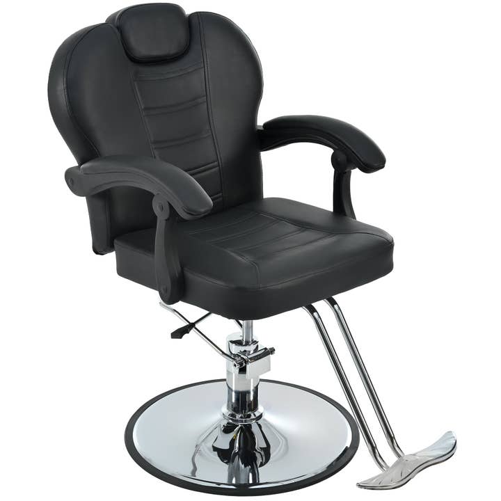 Classic Reclining Barber Chair Salon Chair For Hair Stylist with Heavy Duty Hydraulic Pump, 360 Rotation, Tattoo Chair Shampoo Beauty Salon Equipment, Max Load Weight 330 Lbs, Black Black Metal