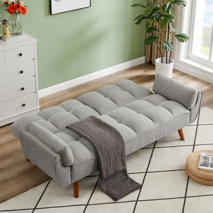 Homy Casa Dark Gray Linen Sofa – 500LBS Heavy-Duty, Solid Wood Frame, Modern Upholstered Couch with Under-Seat Storage