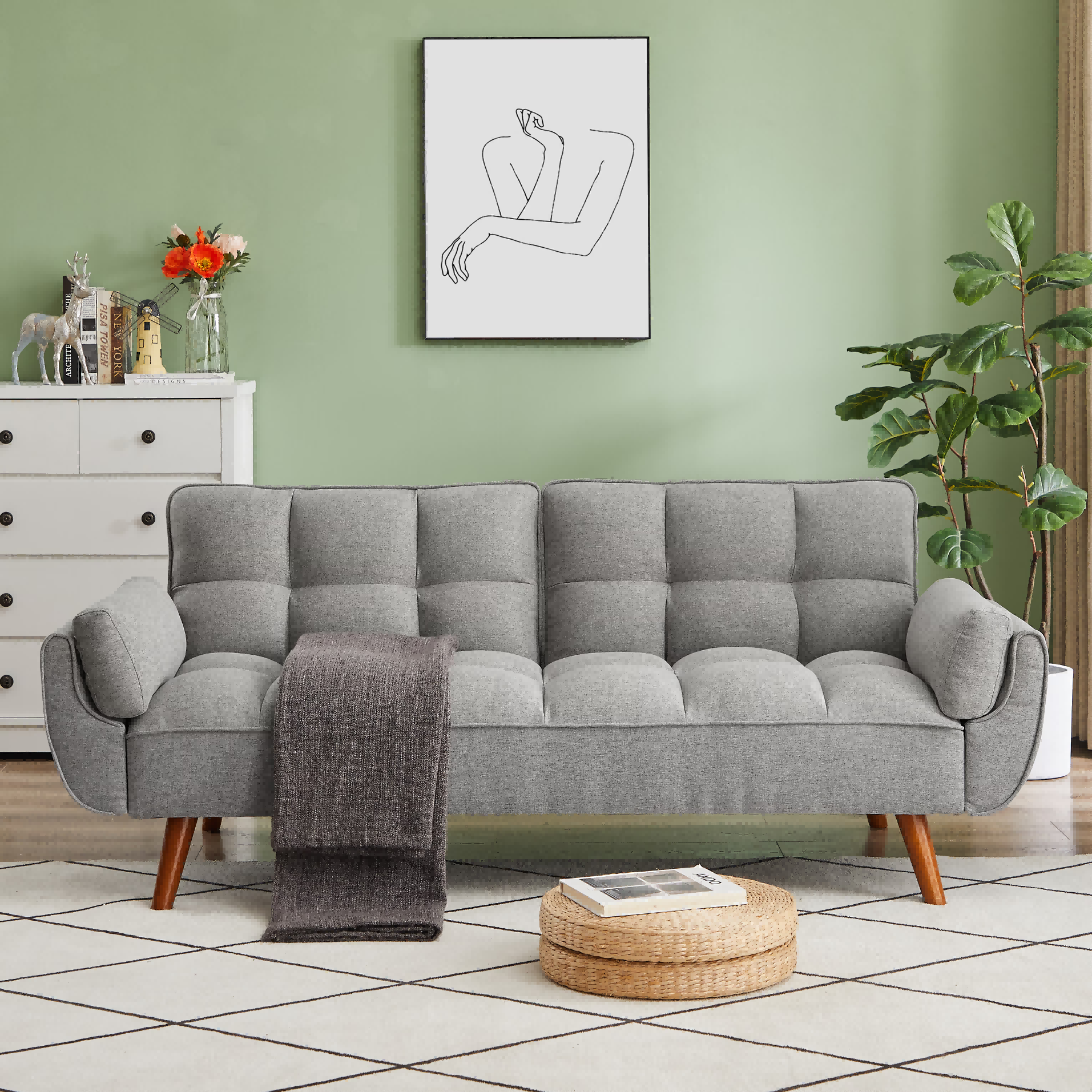 Homy Casa Dark Gray Linen Sofa – 500LBS Heavy-Duty, Solid Wood Frame, Modern Upholstered Couch with Under-Seat Storage