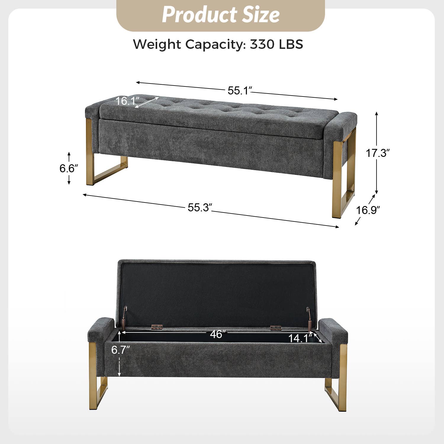 Alina Storage Bench - Charcoal