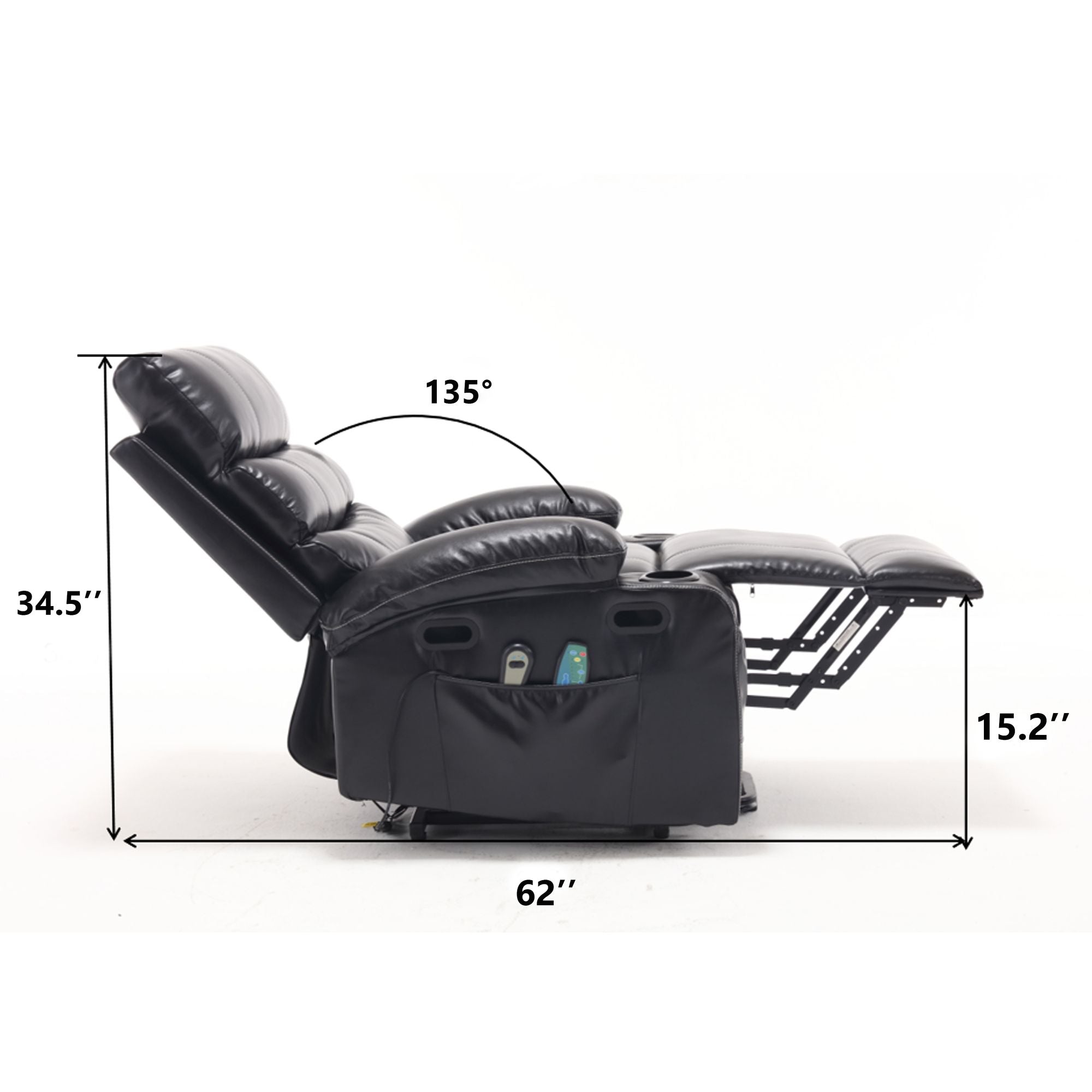 21" Wide Electric Lift Recliner for Elderly, Massage, Heat, Remote, Cup Holders, and Side Pockets