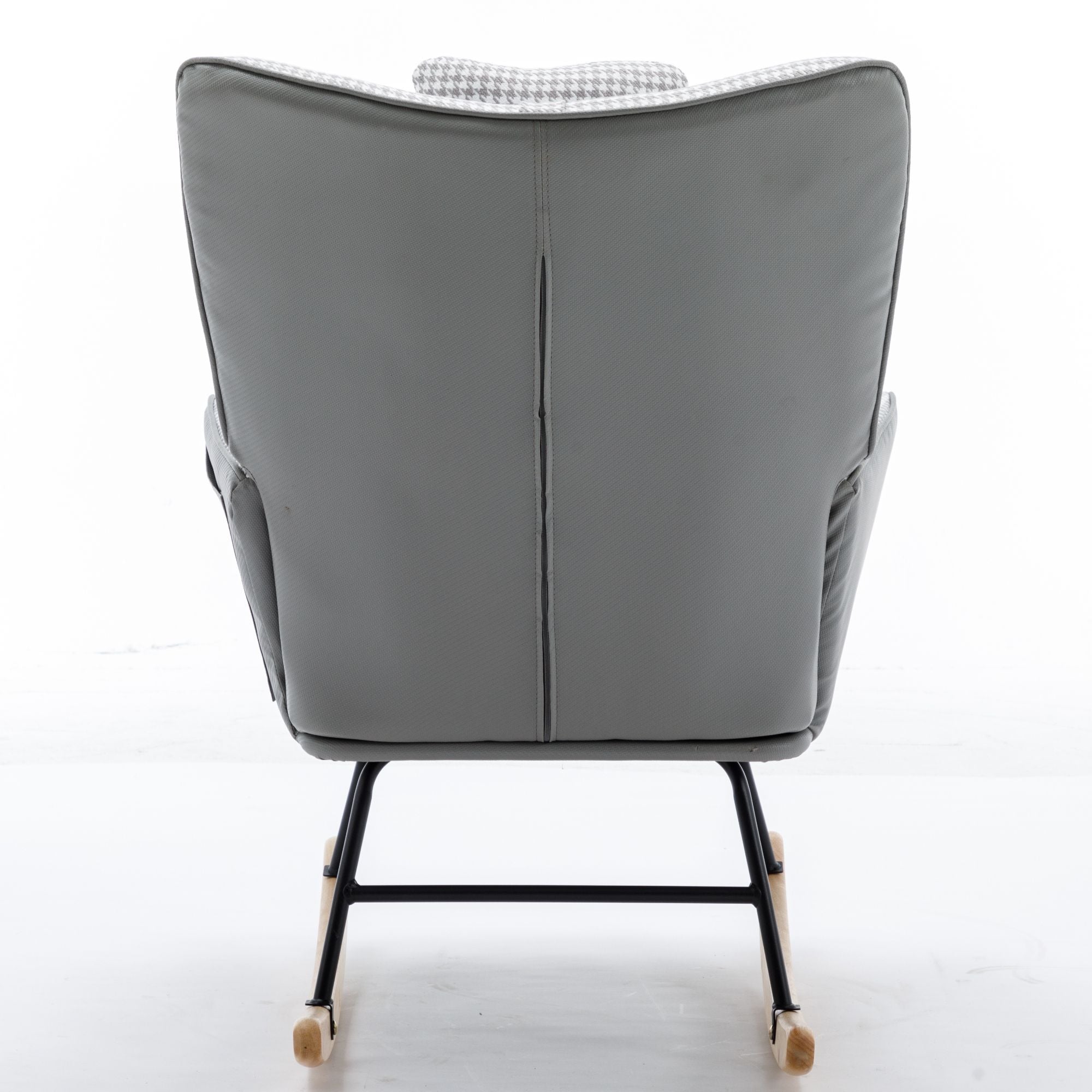 35.5-Inch Rocking Chair, Cozy Reading Chair with Houndstooth and Leather Upholstery, Comfortable Wingback Glider for Nursery, Living Room, Bedroom, or Balcony
