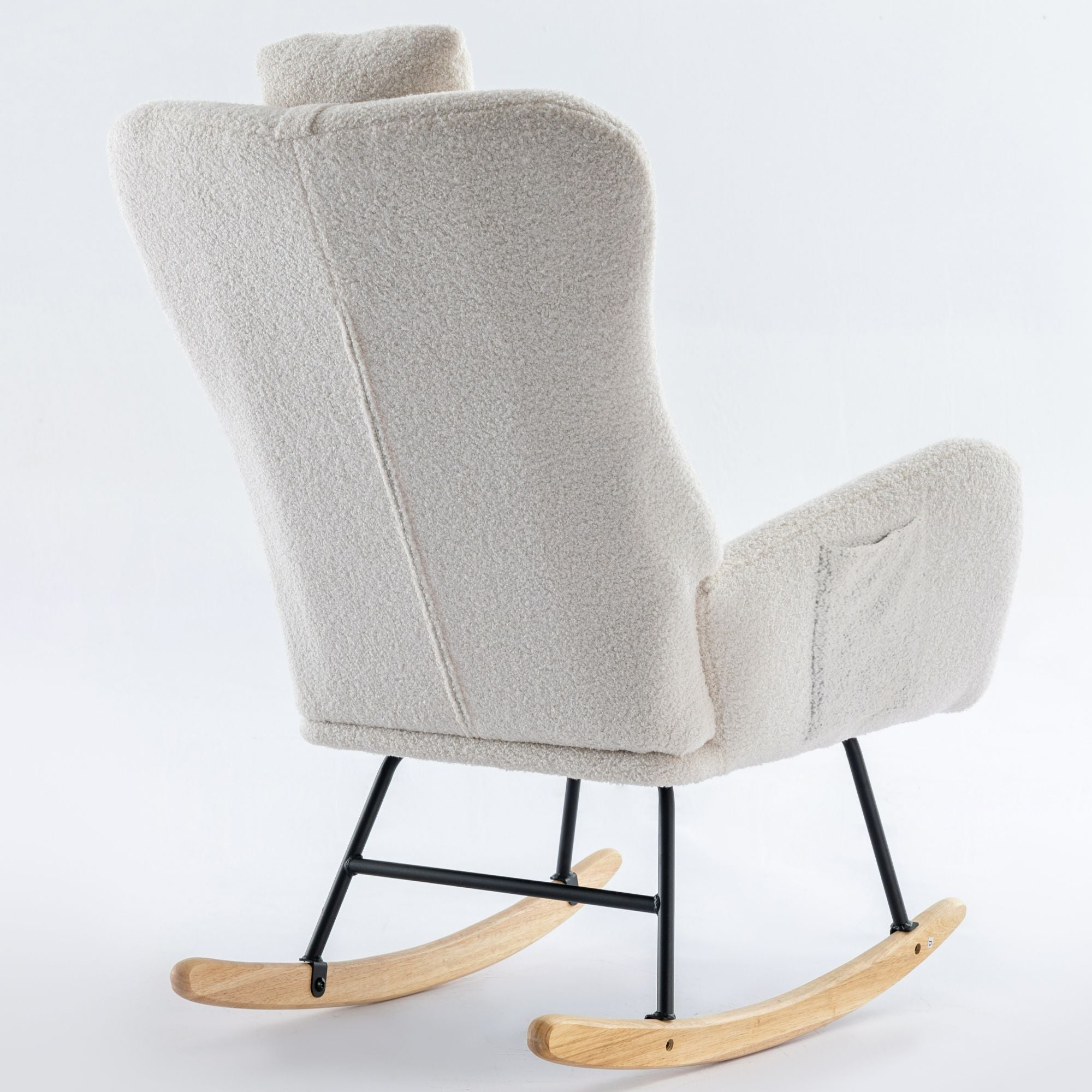 35.5-Inch Teddy Fabric Rocking Chair with Pocket – Safe Solid Wood Base