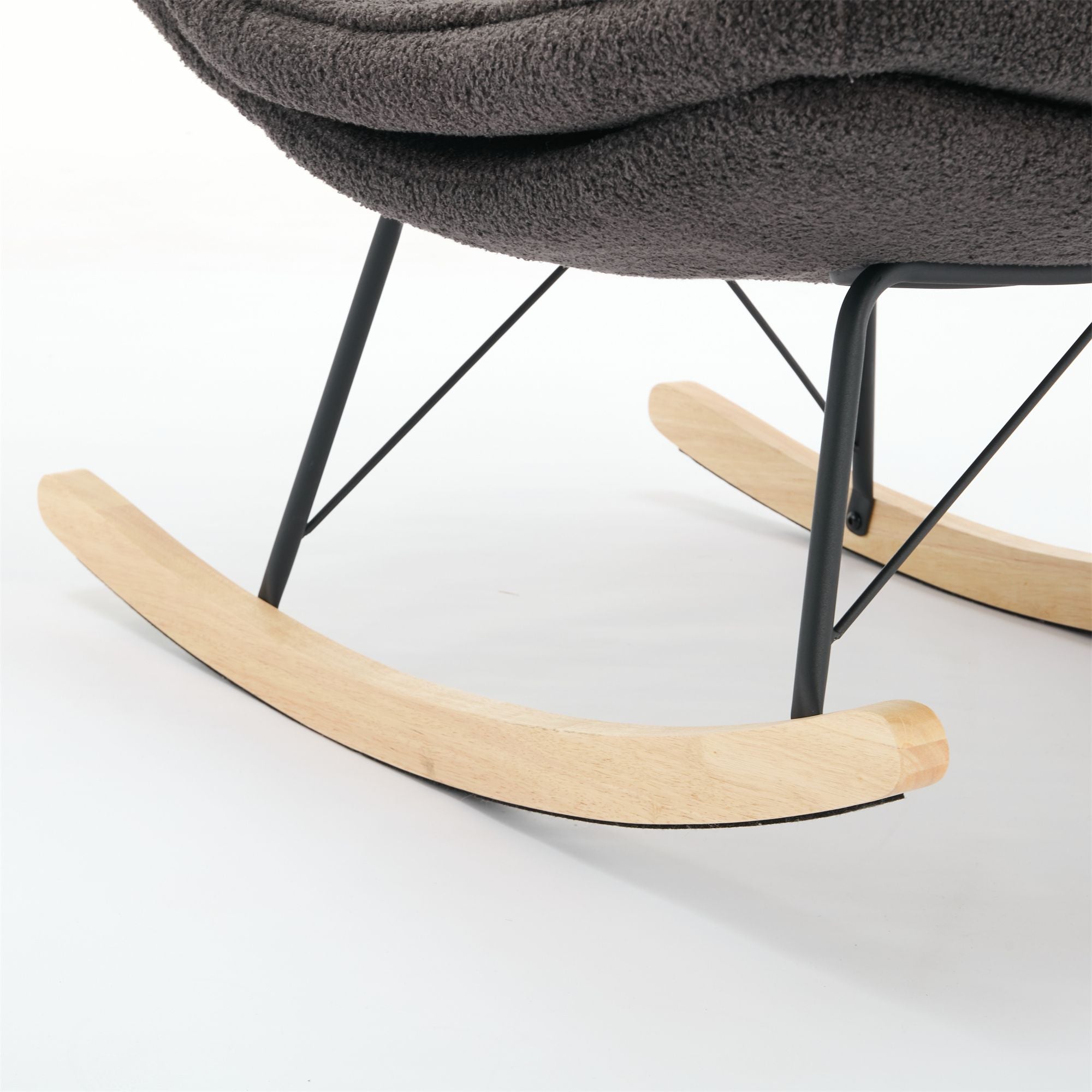 Armless Upholstered Lounge Chair with Wide Backrest and Wooden Rocking Base – Comfortable and Stylish