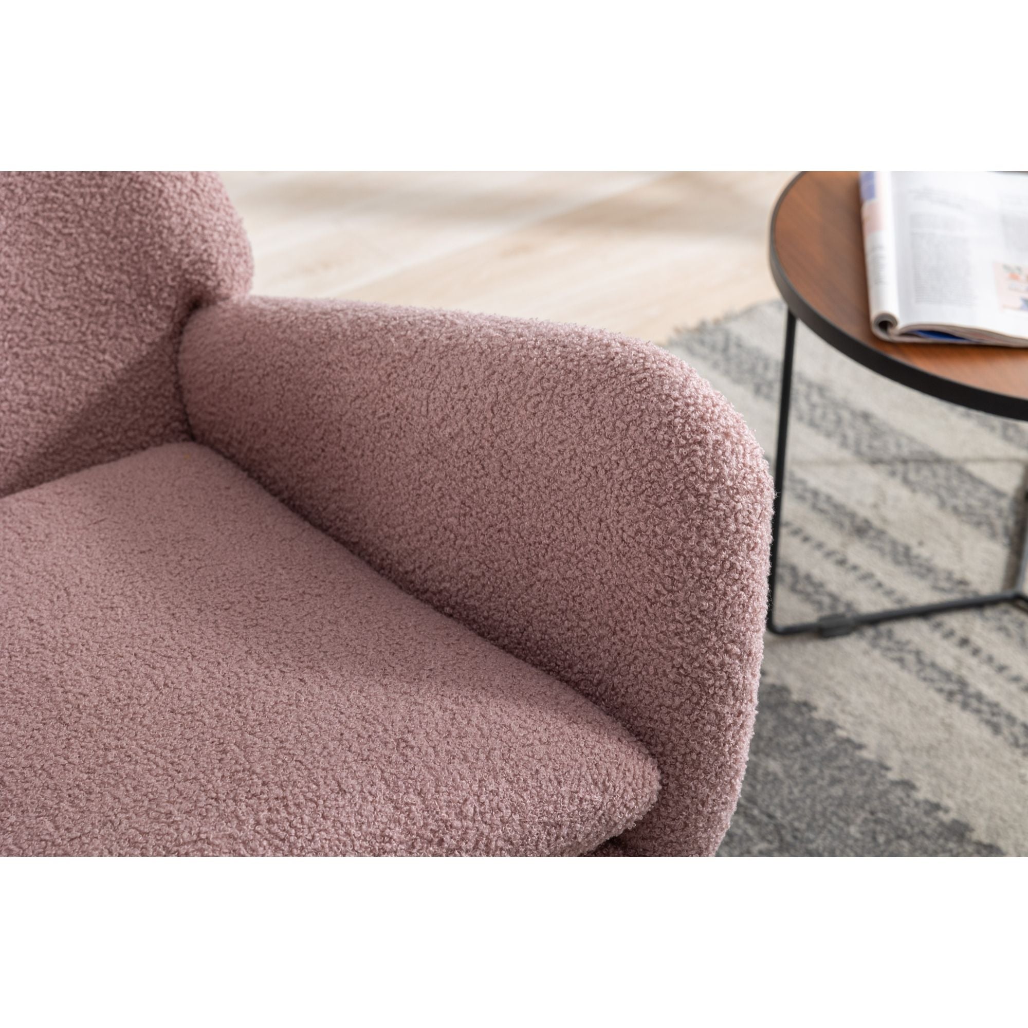 35.5-Inch Teddy Fabric Rocking Chair with Pocket – Safe Solid Wood Base