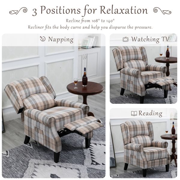 Modern Comfortable Upholstered Leisure Chair Multifunctional Recliner Chair Single Sofa with Footrest, Beige Check