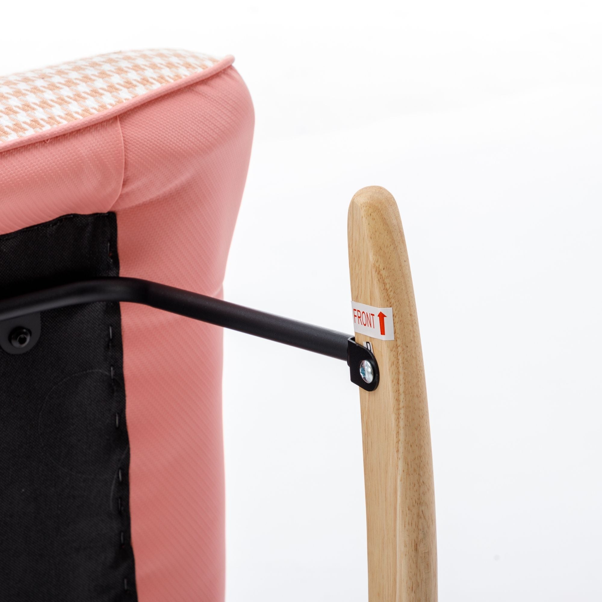 35.5-Inch Rocking Chair, Cozy Reading Chair with Houndstooth and Leather Upholstery, Comfortable Wingback Glider for Nursery, Living Room, Bedroom, or Balcony