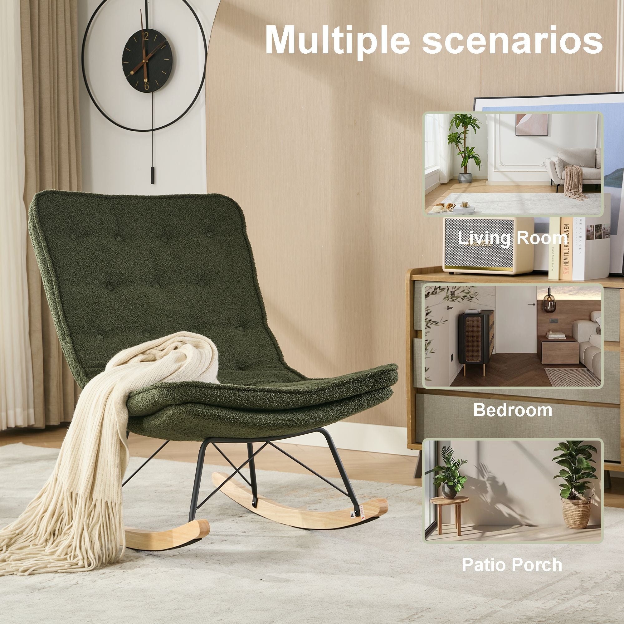 Armless Upholstered Lounge Chair with Wide Backrest and Wooden Rocking Base – Comfortable and Stylish