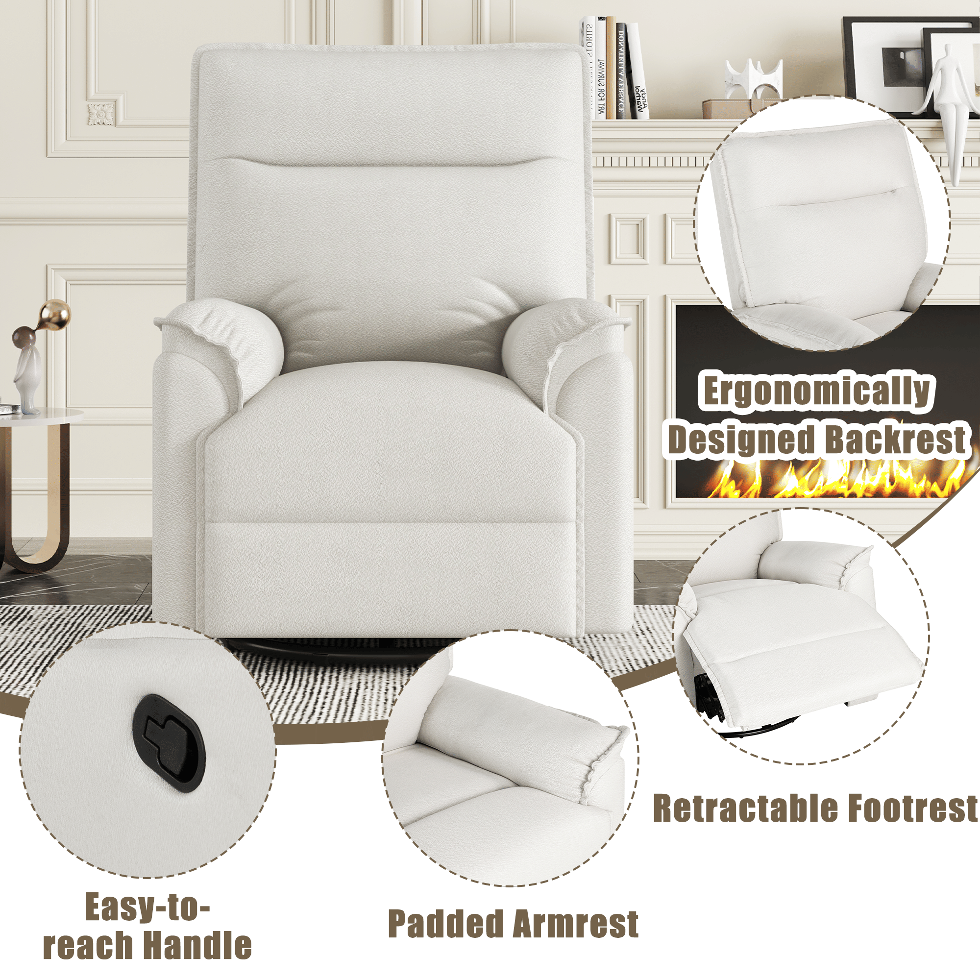 360 Degree Swivel Upholstered Manual Recliner Chair Theater Recliner Sofa Nursery Glider Rocker for Living Room