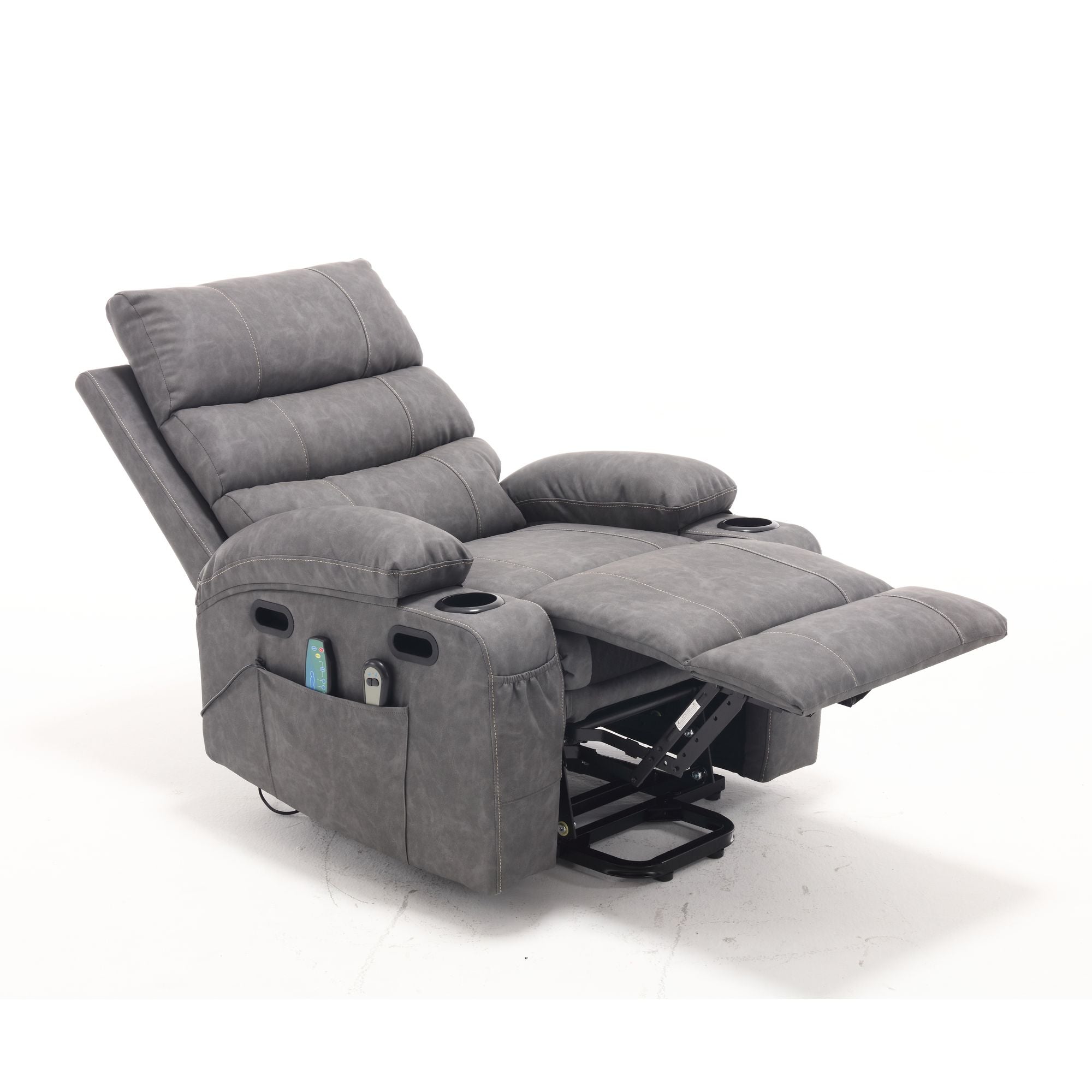 21" Wide Electric Lift Recliner for Elderly, Massage, Heat, Remote, Cup Holders, and Side Pockets