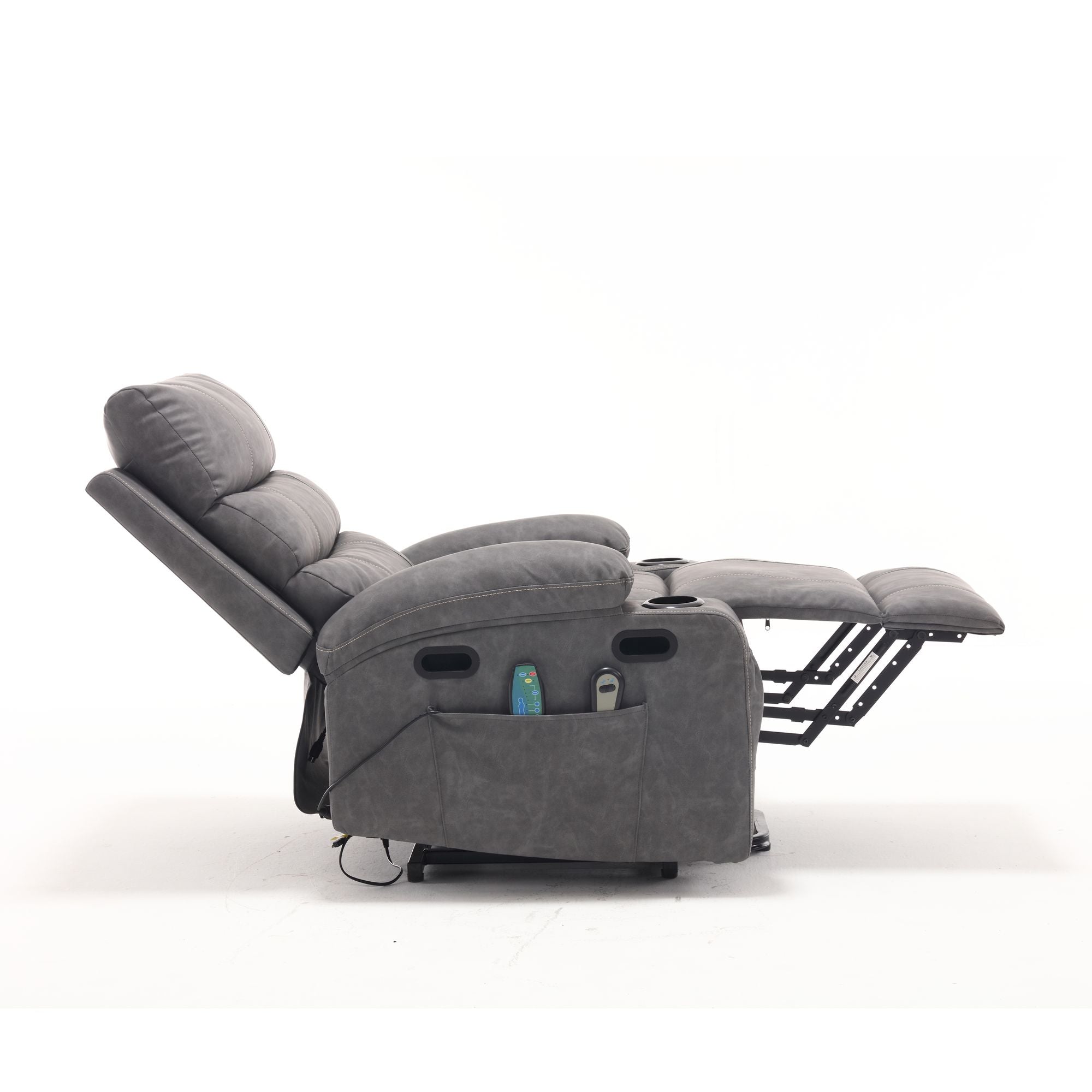 21" Wide Electric Lift Recliner for Elderly, Massage, Heat, Remote, Cup Holders, and Side Pockets