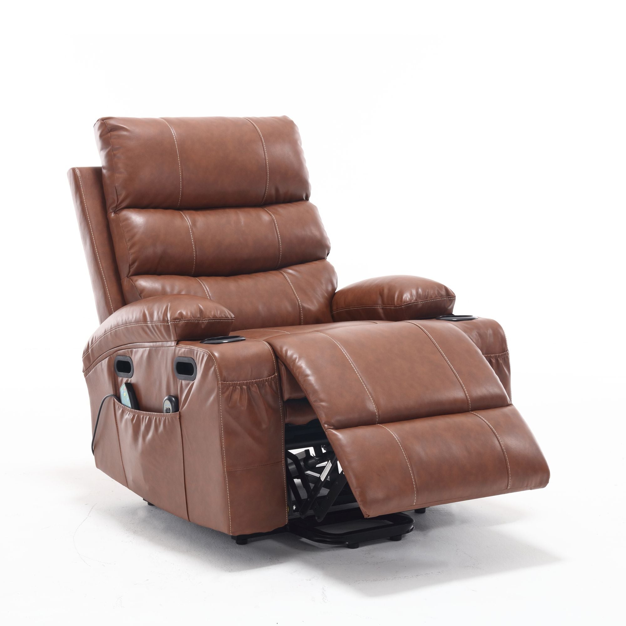 21" Wide Electric Lift Recliner for Elderly, Massage, Heat, Remote, Cup Holders, and Side Pockets