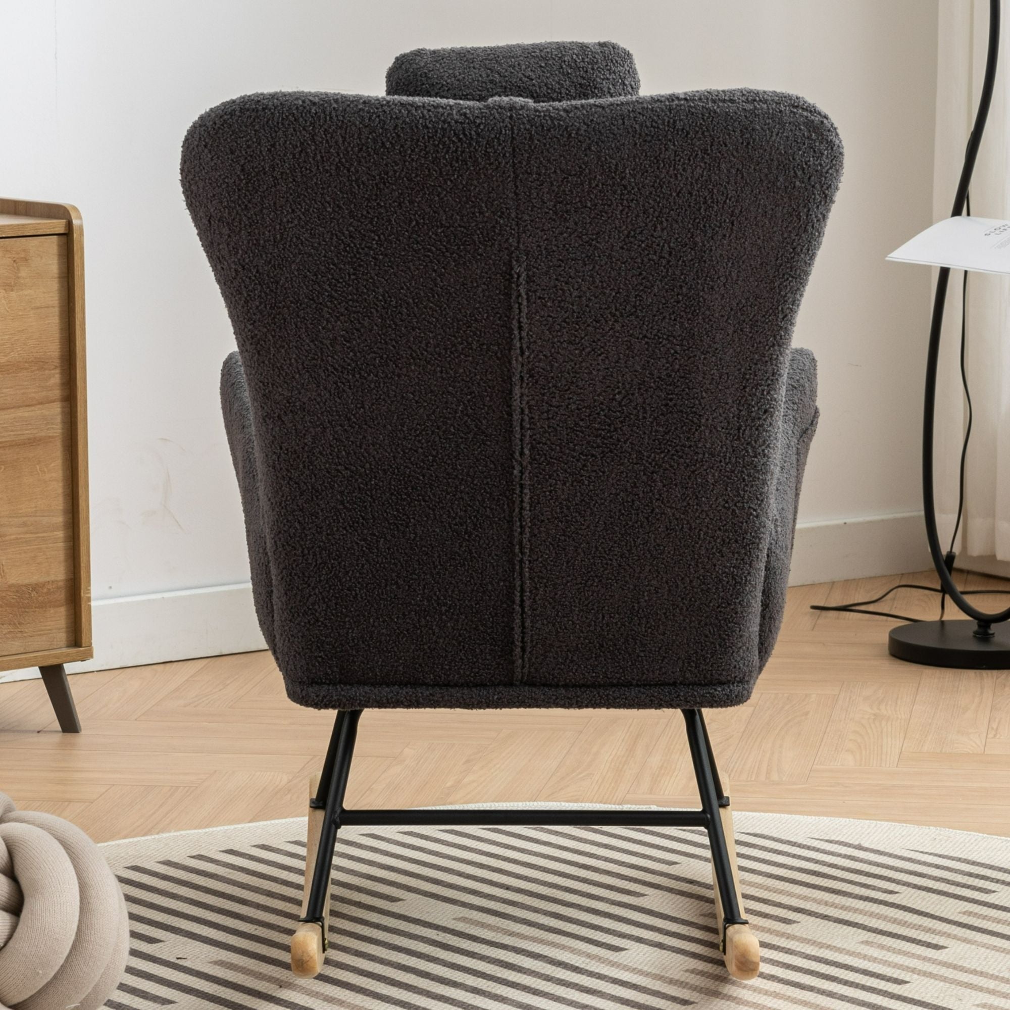 35.5-Inch Teddy Fabric Rocking Chair with Pocket – Safe Solid Wood Base