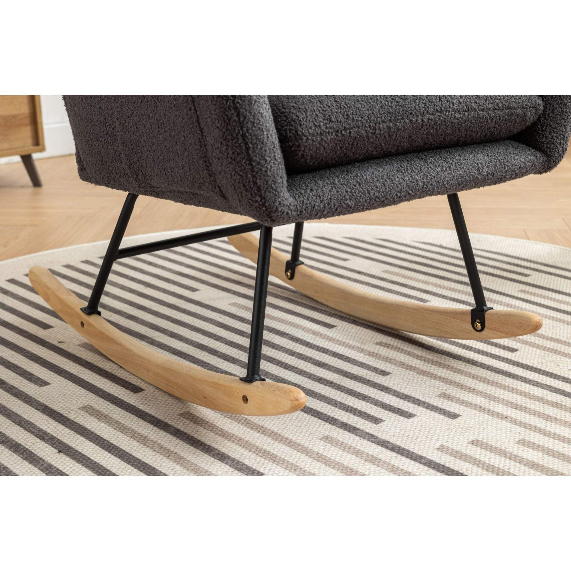 35.5-Inch Teddy Fabric Rocking Chair with Pocket – Safe Solid Wood Base