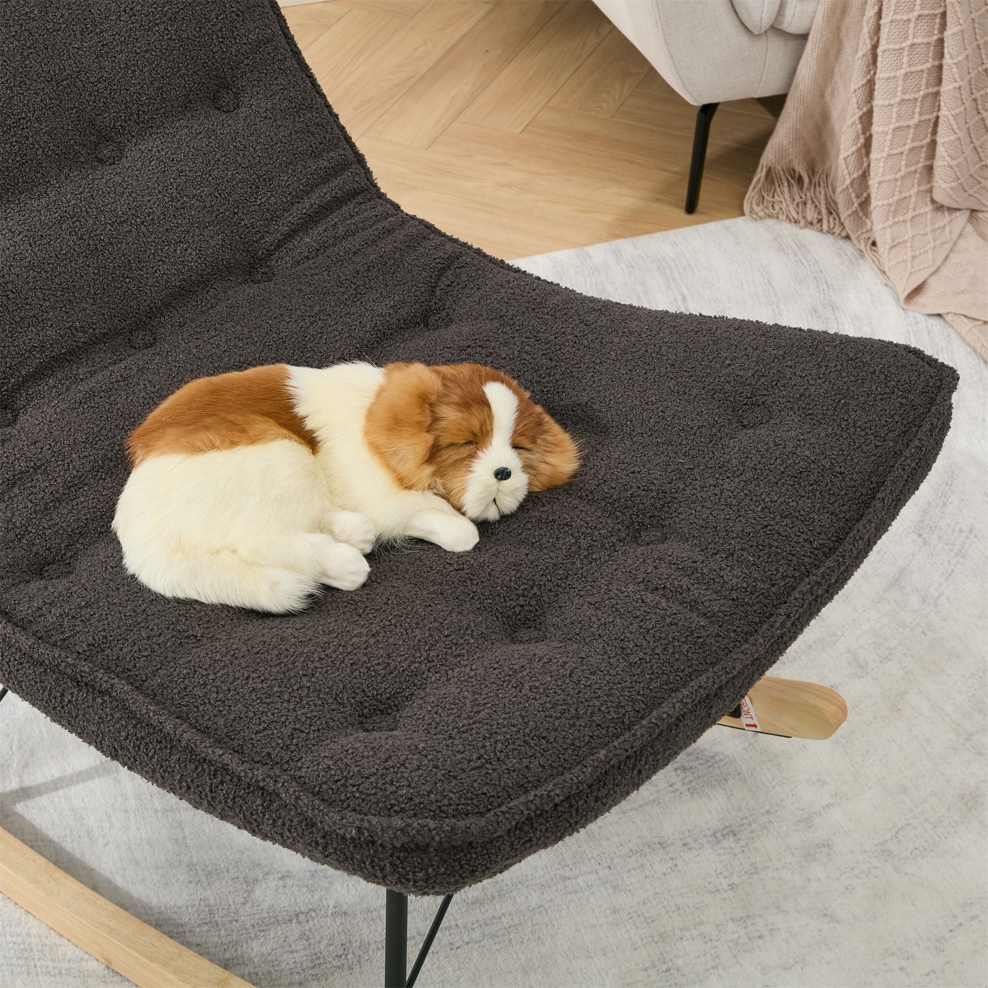 Armless Upholstered Lounge Chair with Wide Backrest and Wooden Rocking Base – Comfortable and Stylish