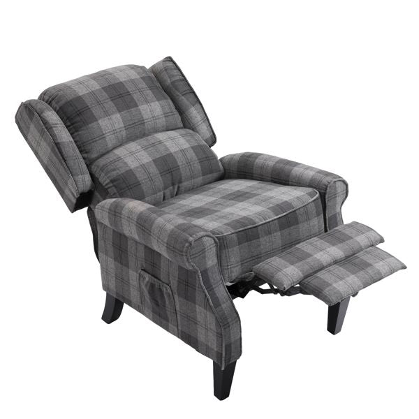 Modern Comfortable Upholstered Leisure Chair Multifunctional Recliner Chair Single Sofa with Footrest, Grey Check