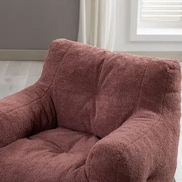 Tufted Teddy Fabric Bean Bag Chair with Ergonomic Backrest – Memory Sponge Lounge Seat in Multiple Colors