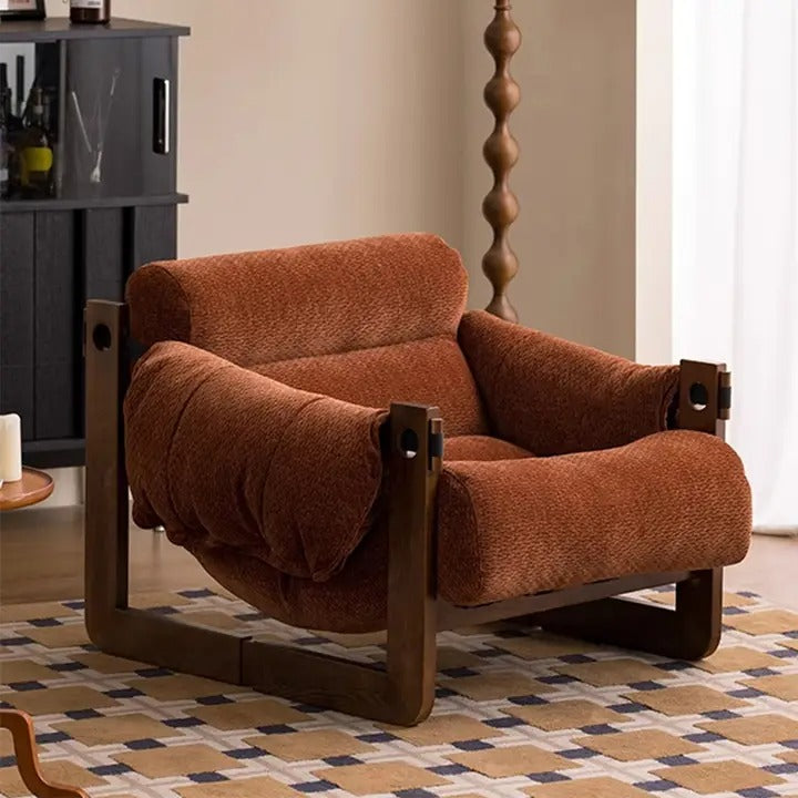 Retro Chenille Accent Lounge Chair – Solid Wood Frame with Plush Cushion, Removable Cover & Wide Armrests