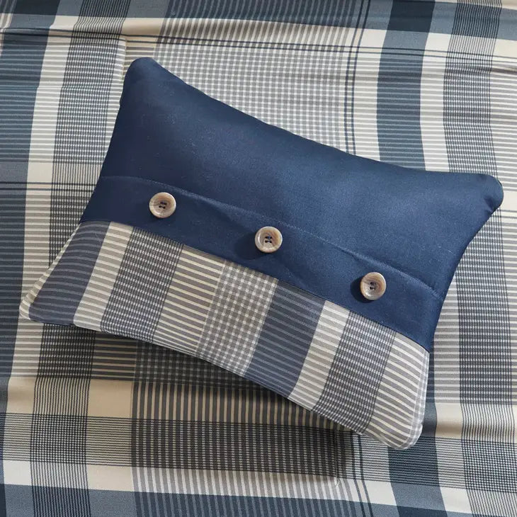 Navy Plaid Complete Comforter and Sheet Set, Blue