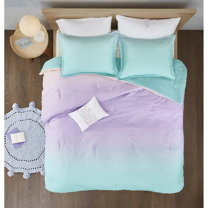 Glitter Ombre 4-Piece Comforter or Duvet Cover Set, Aqua