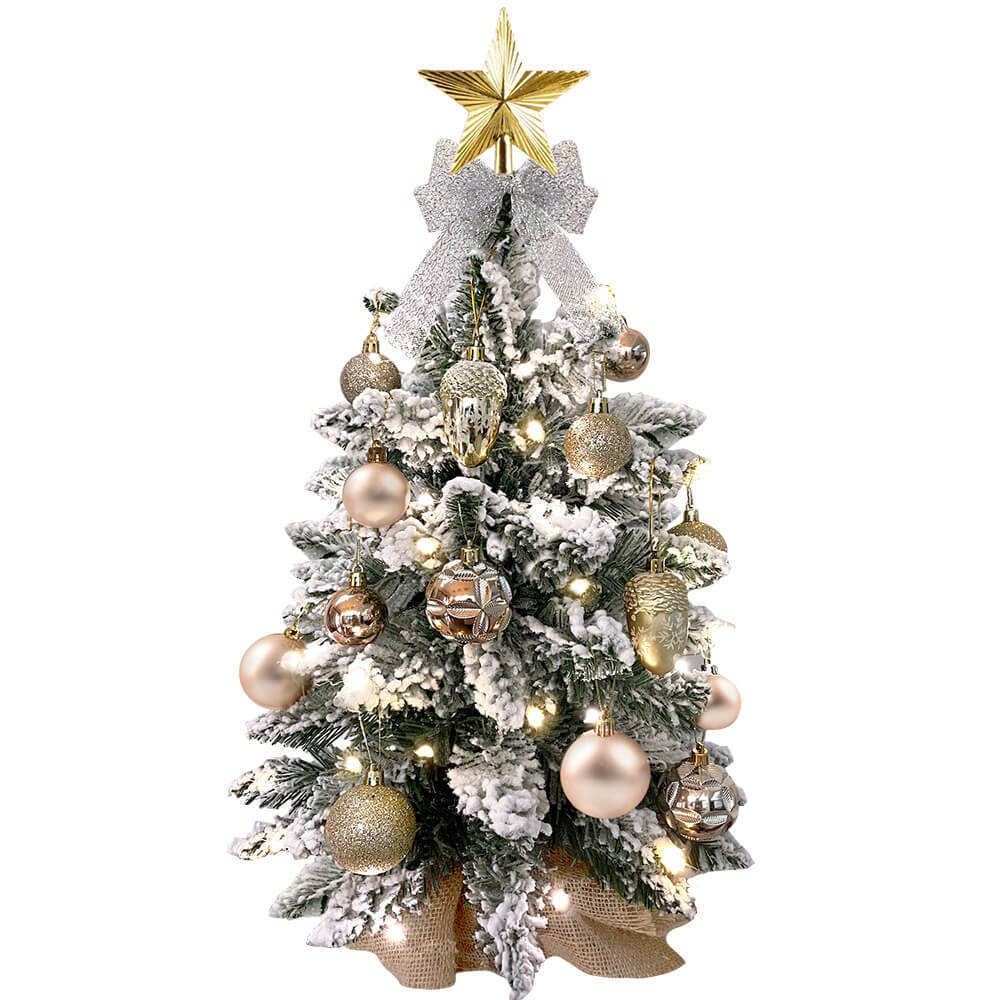 2ft Tabletop Christmas Tree with Light Christmas Decoration with Flocked Snow