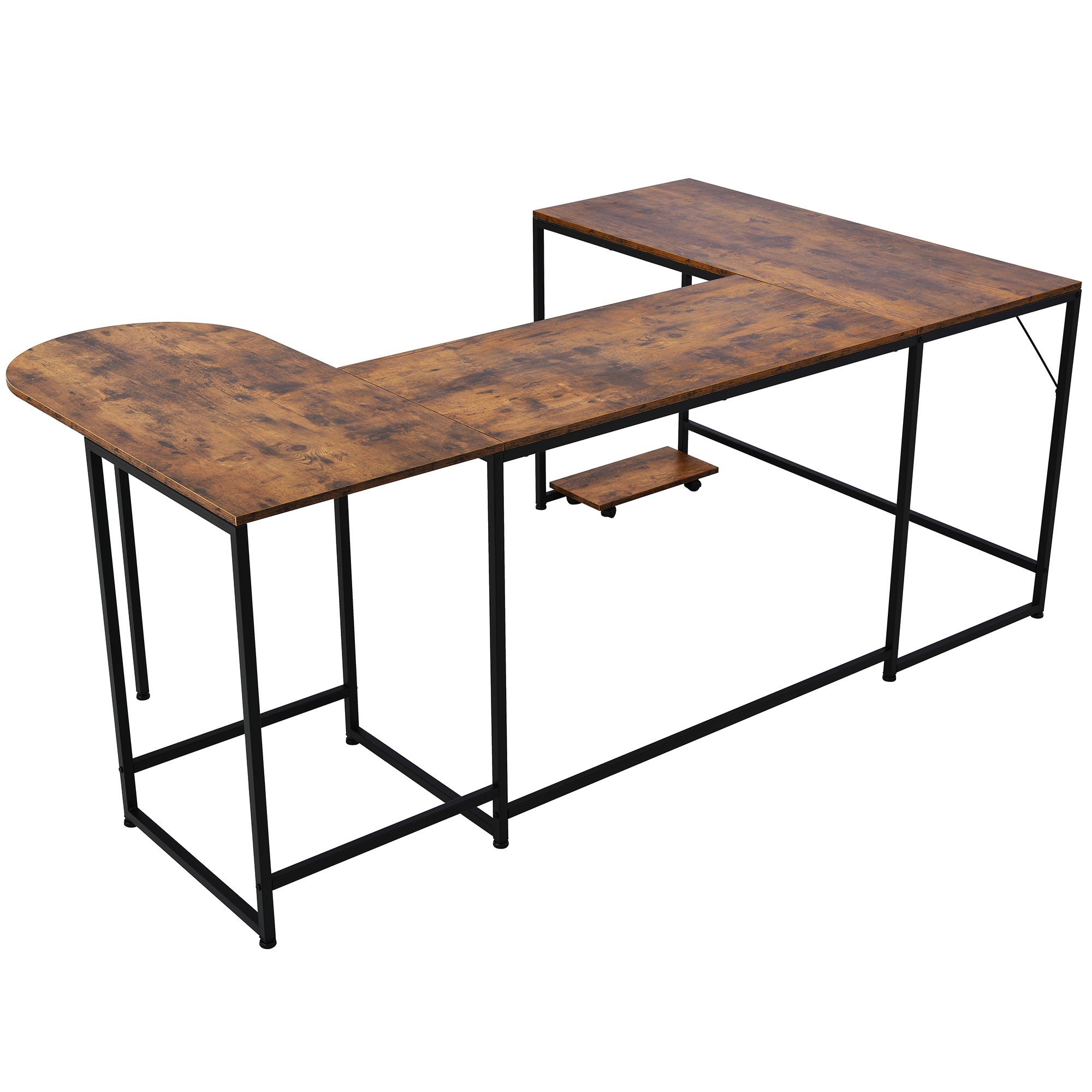 U-shaped Computer Desk - Industrial Corner Writing Desk with CPU Stand