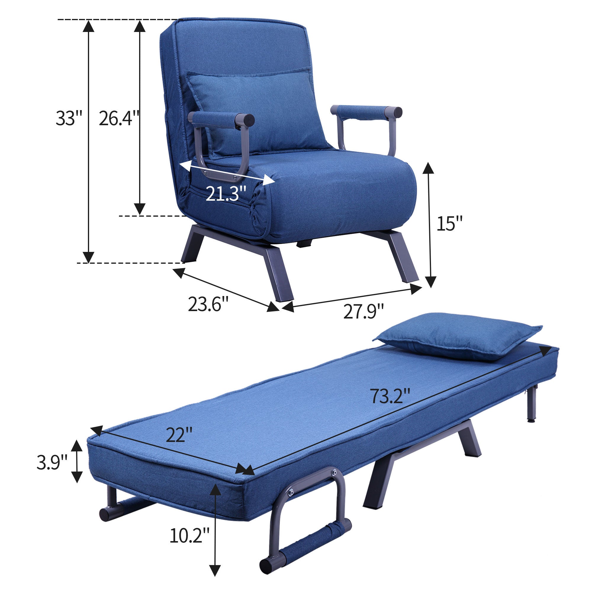Adjustable Folding Dual-Purpose Lounge Chair Sofa Bed Recliner Gray
