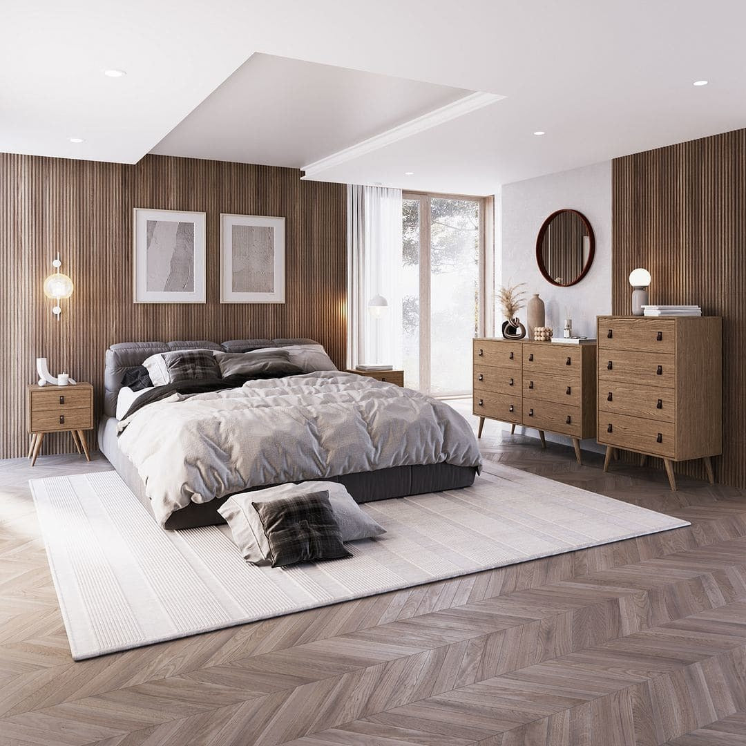 Manhattan Comfort Amber Double Dresser with Faux Leather Handles in Nature