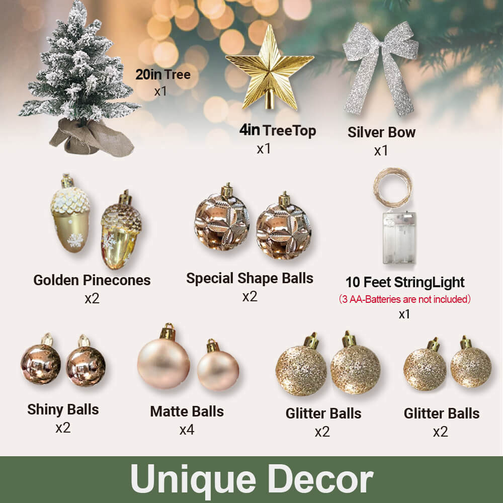 2ft Tabletop Christmas Tree with Light Christmas Decoration with Flocked Snow