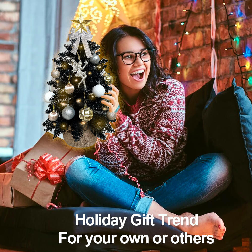 2ft Tabletop Christmas Tree with Light Christmas Decoration with Flocked Snow