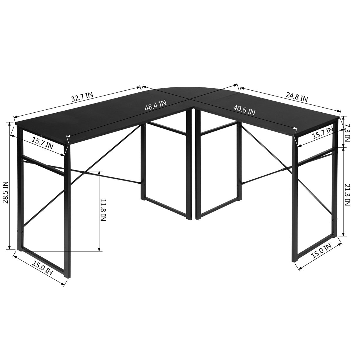 L-Shape Desk, Corner Desk, foldable, black
