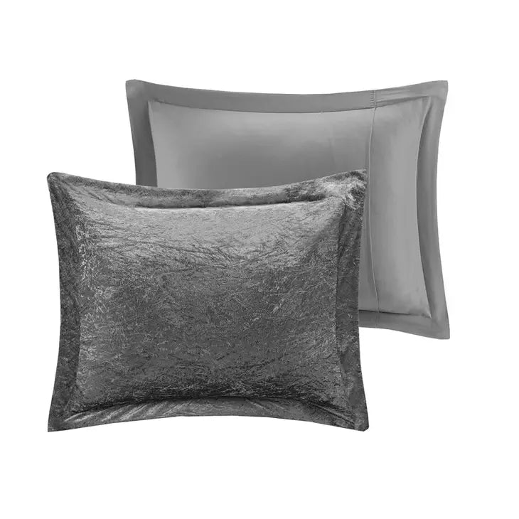 Crushed Velvet 4-Piece Comforter or Duvet Cover Set, Grey