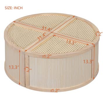 Round To Square Block Modular Coffee Table Light Natural Rattan with Storage 4 Piece Light Natural Rubber Wood