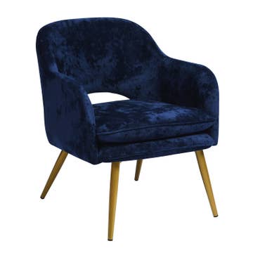 Modern Armchair Accent Chair-Gold Legs-Navy Blue Velvelt