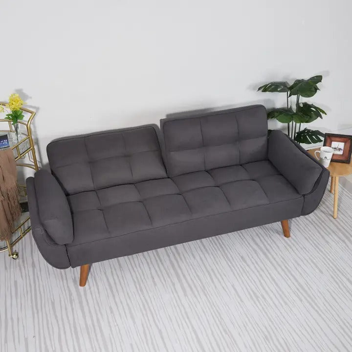 Homy Casa Dark Gray Linen Sofa – 500LBS Heavy-Duty, Solid Wood Frame, Modern Upholstered Couch with Under-Seat Storage