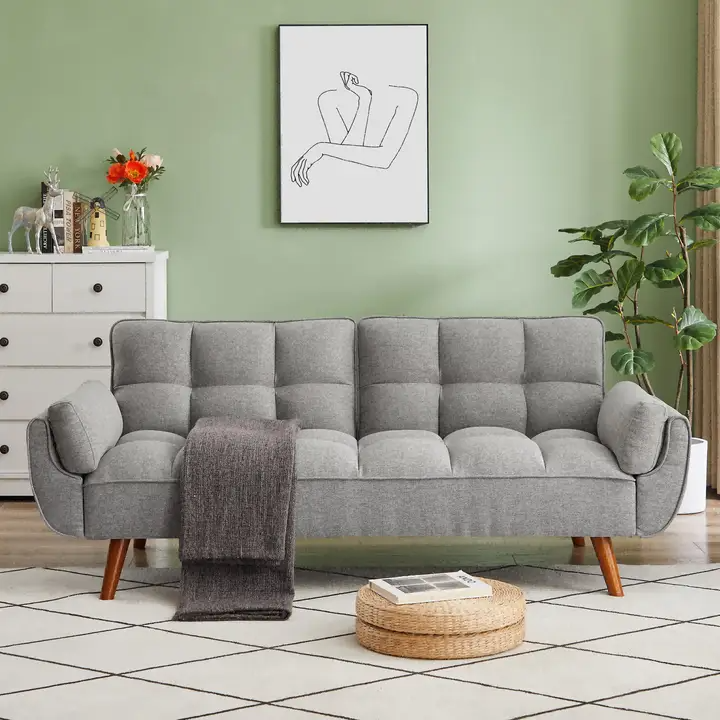 Homy Casa Linen Sofa, Solid Wood Frame
