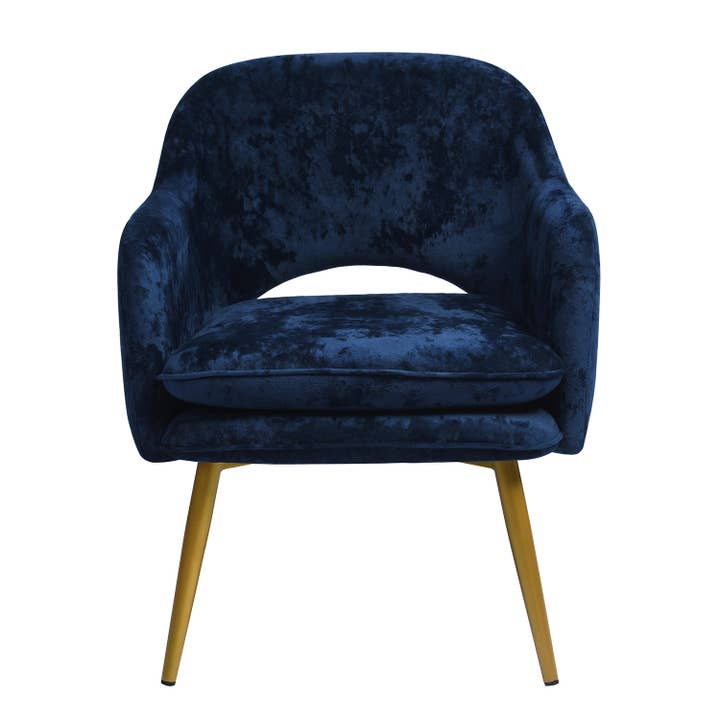 Modern Armchair Accent Chair-Gold Legs-Navy Blue Velvelt