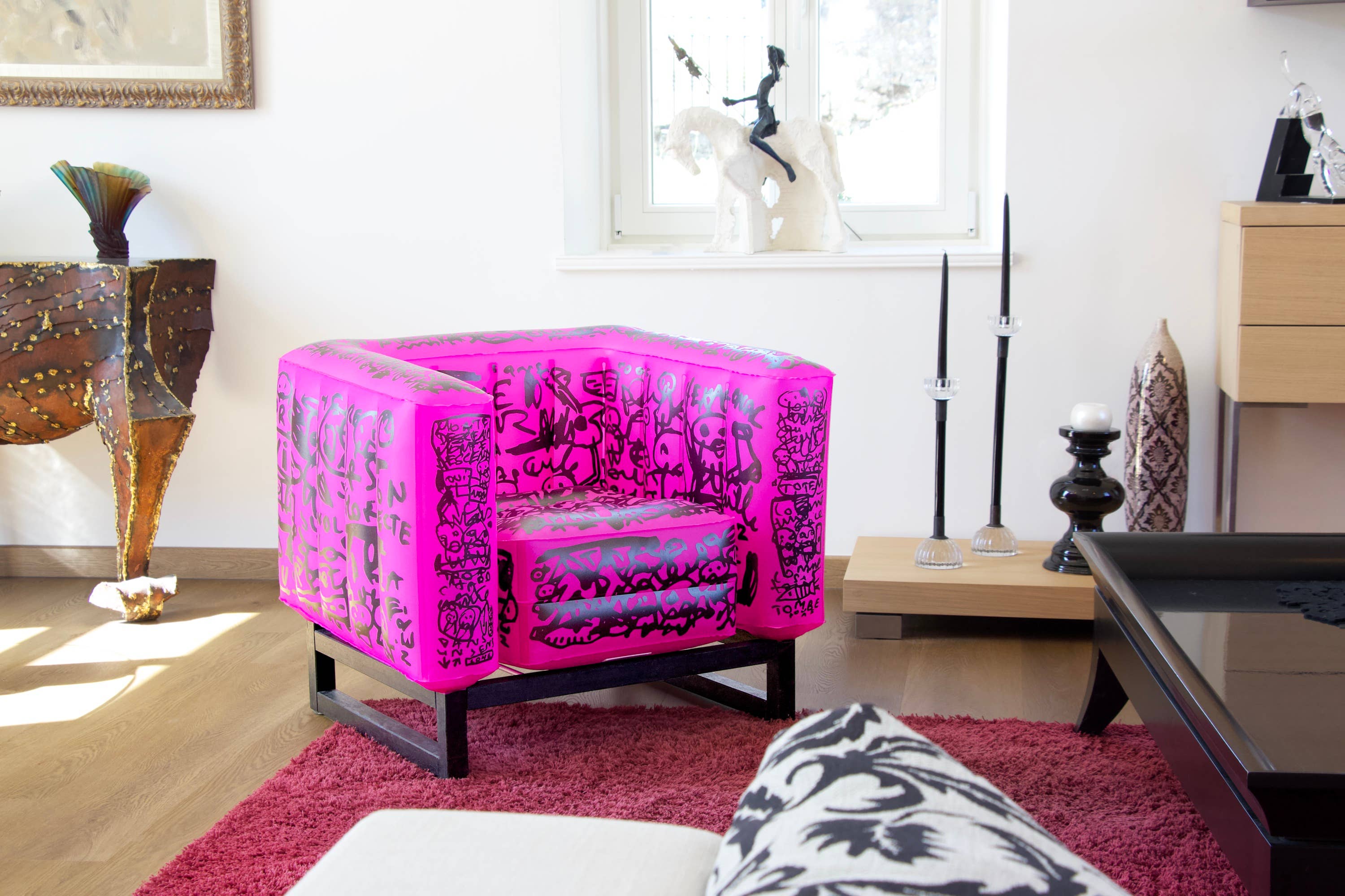 Yomi Nep Luminous Pink Design Armchair in Aluminum and Tpu