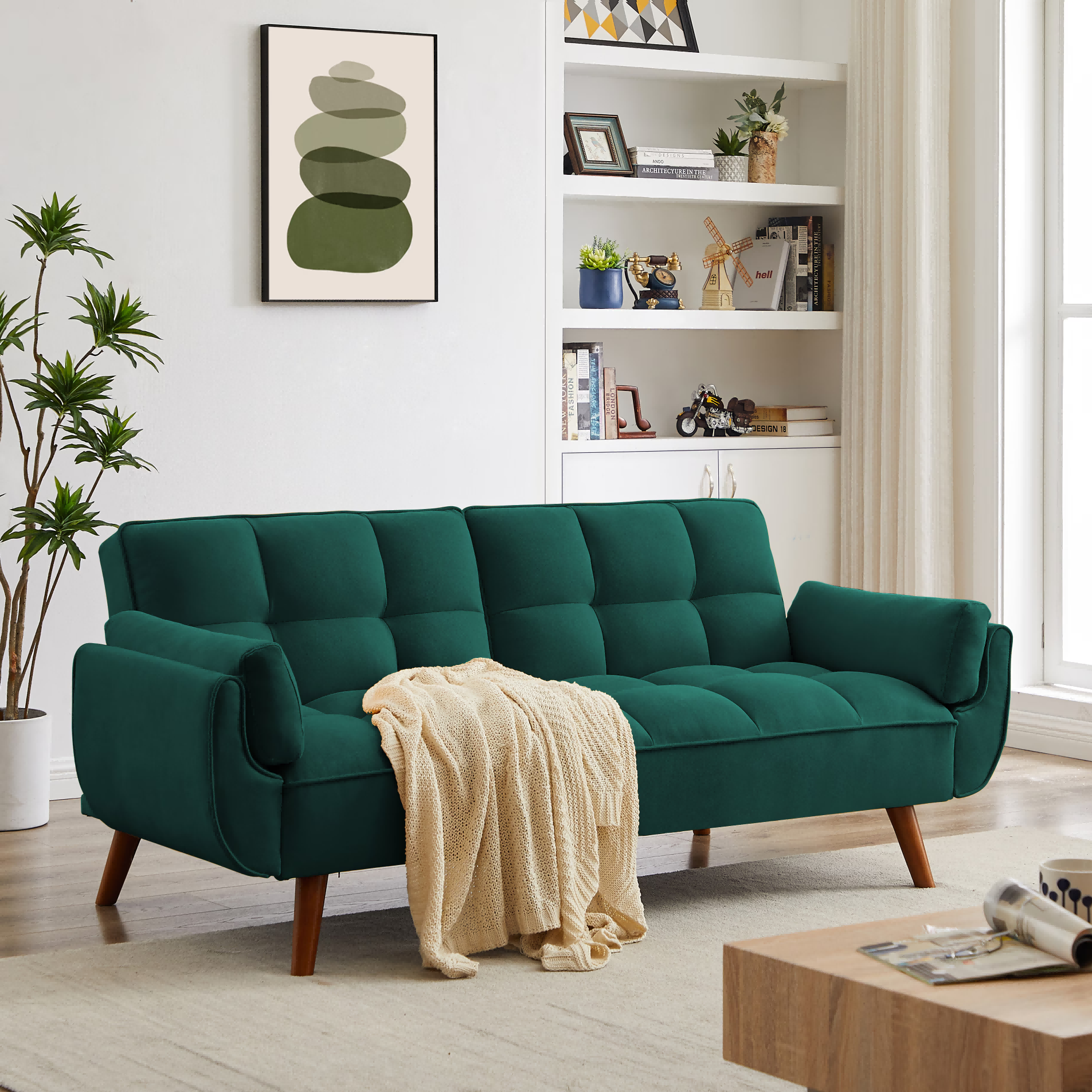 Homy Casa Linen Sofa, Solid Wood Frame