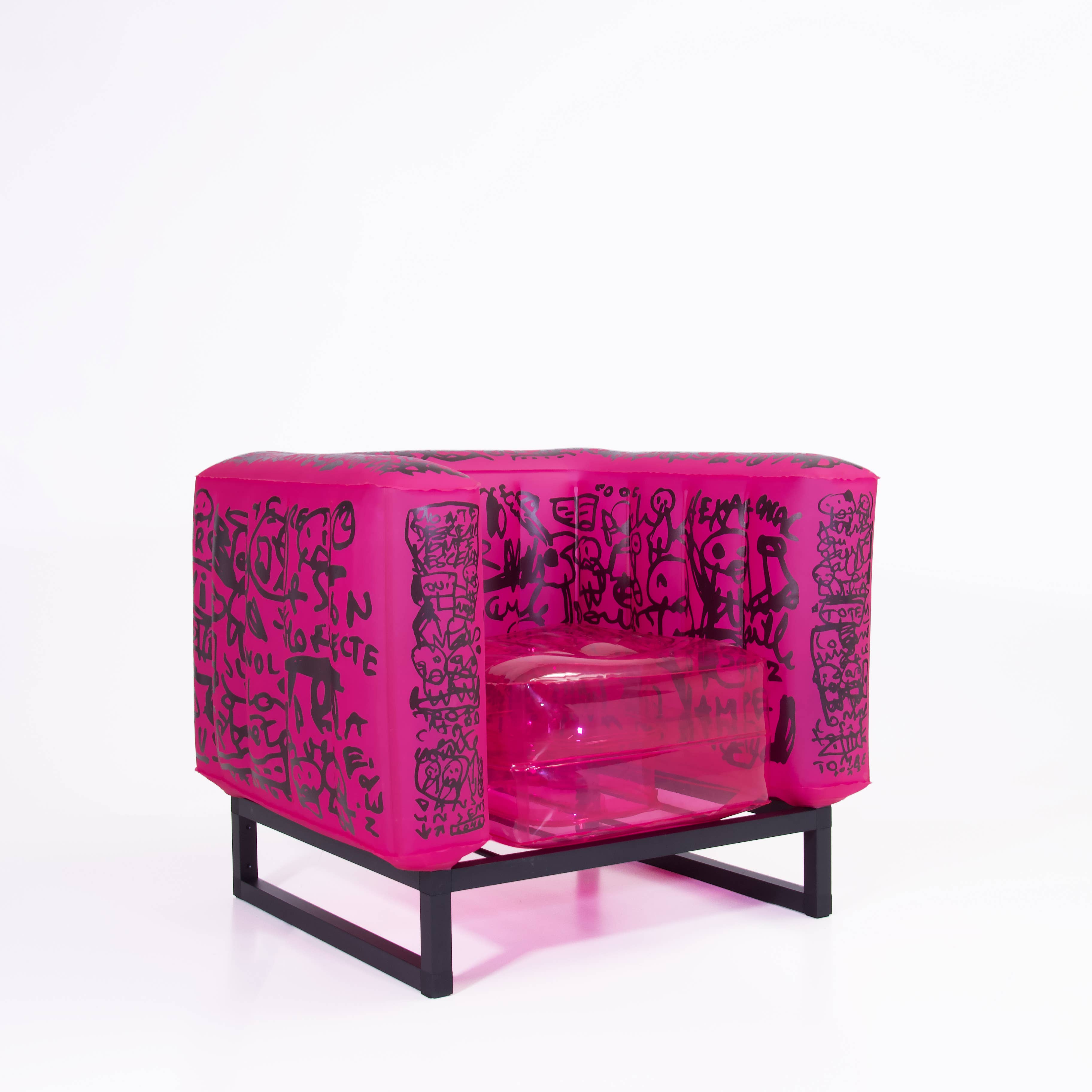 Yomi Nep Luminous Pink Design Armchair in Aluminum and Tpu