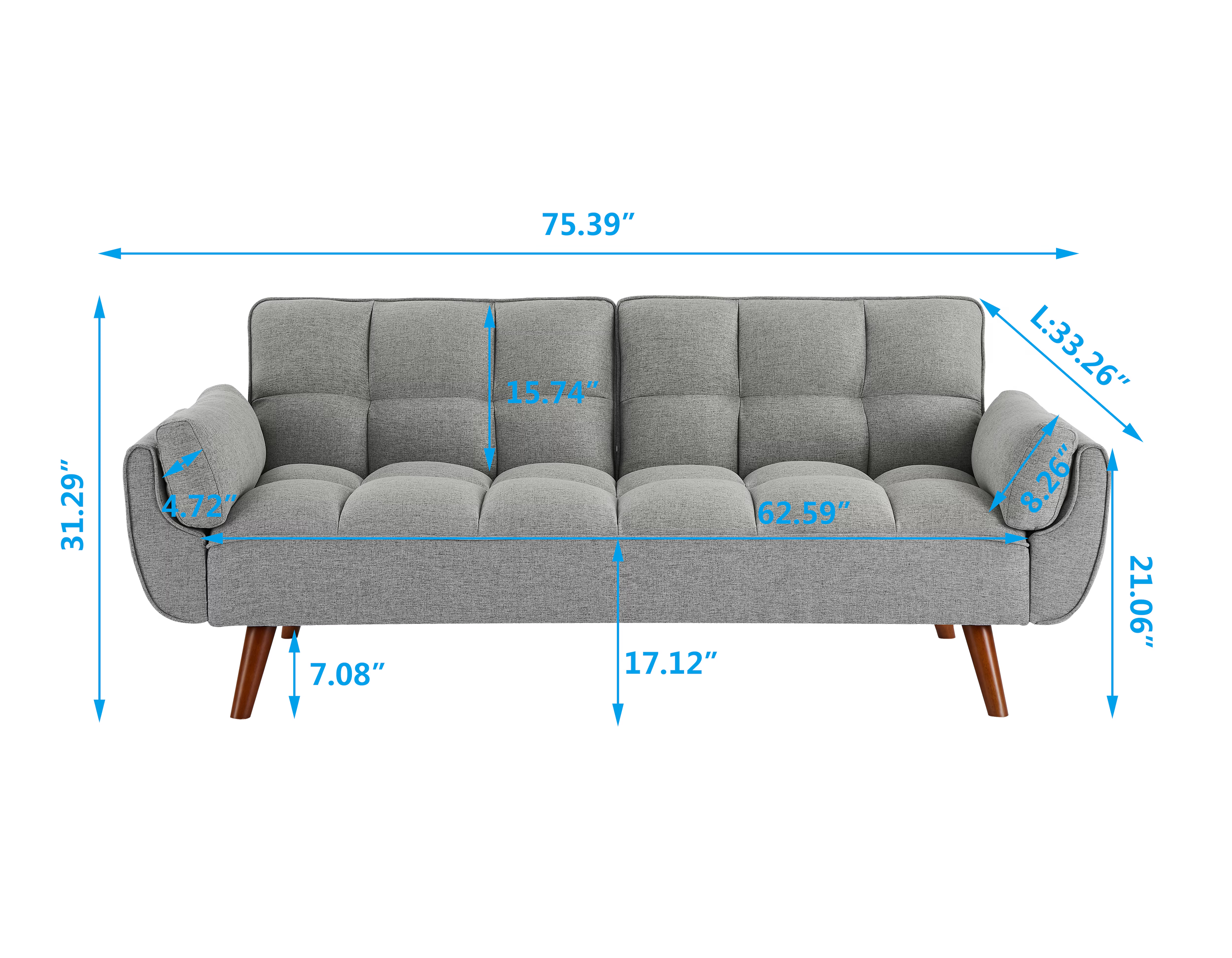 Homy Casa Linen Sofa, Solid Wood Frame