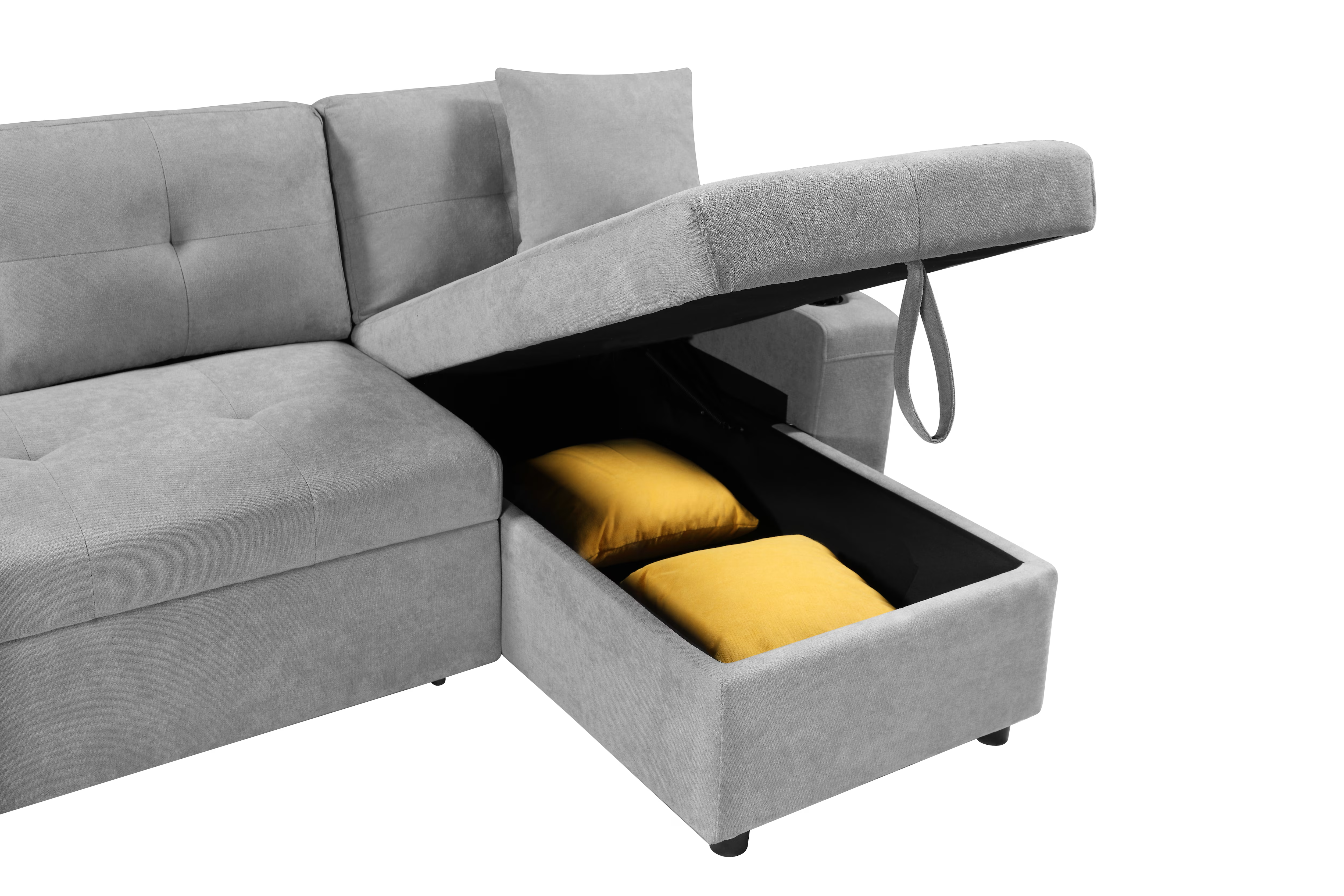 Convertible Sectional Sofa with Storage & Cup Holders