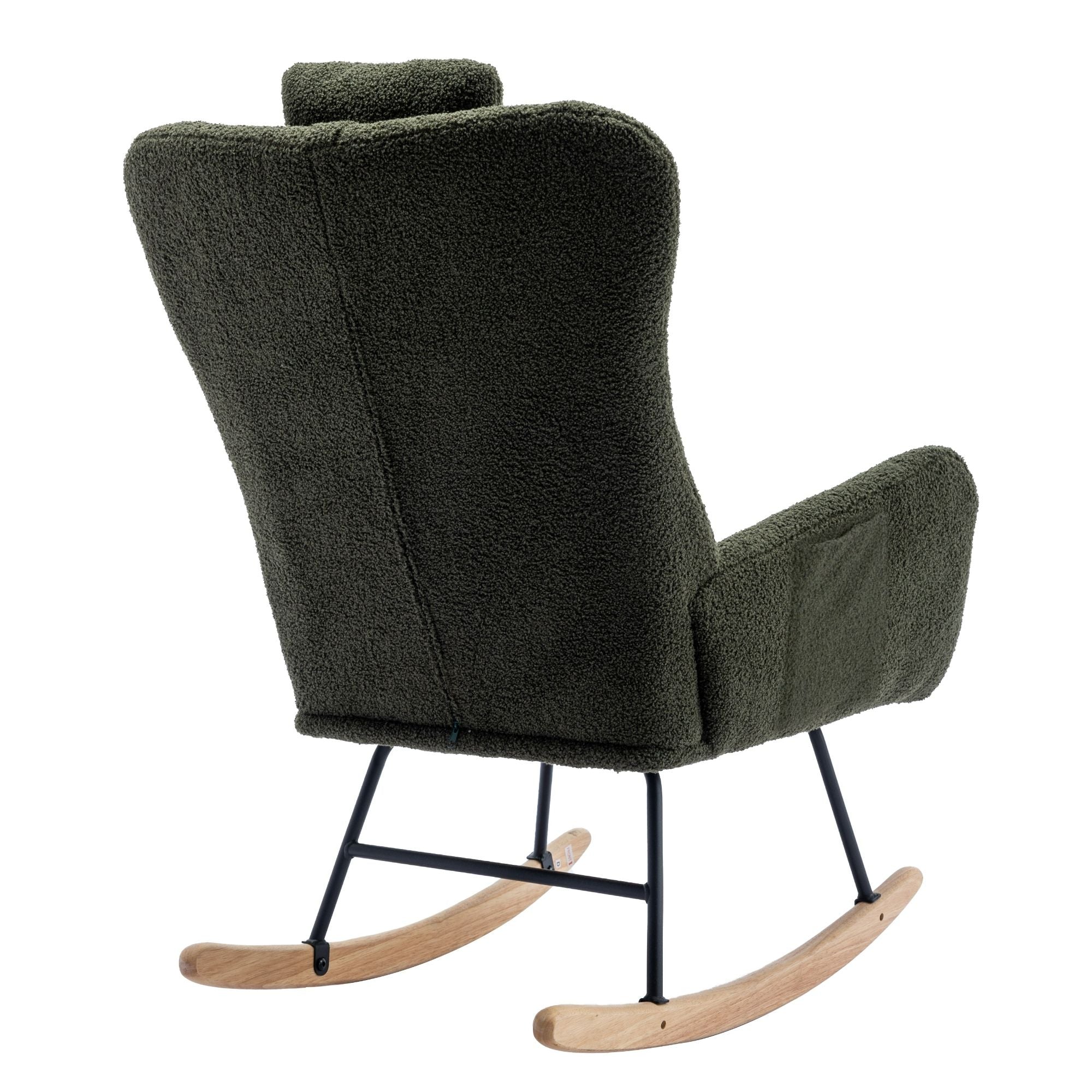 35.5-Inch Teddy Fabric Rocking Chair with Pocket – Safe Solid Wood Base