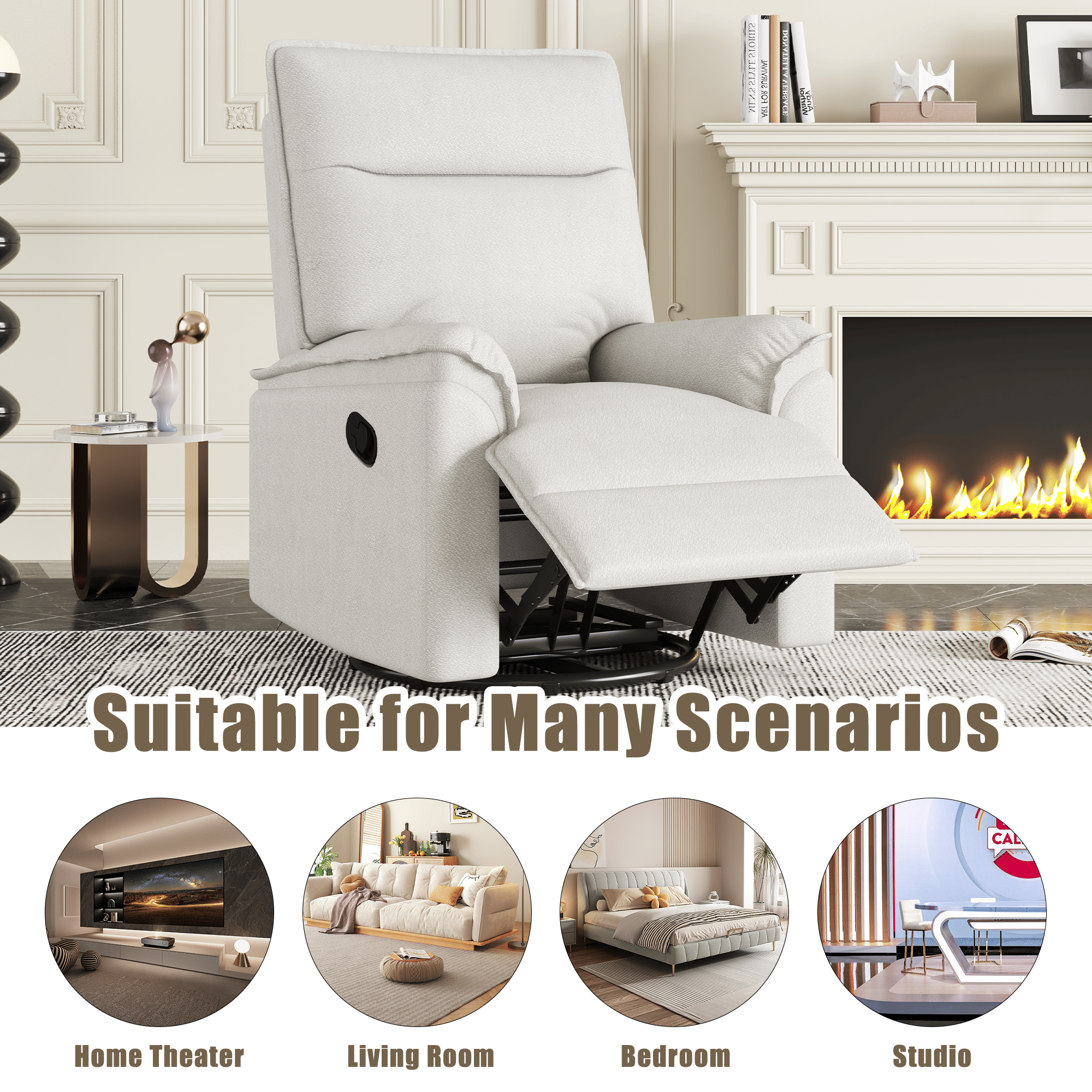360 Degree Swivel Upholstered Manual Recliner Chair Theater Recliner Sofa Nursery Glider Rocker for Living Room