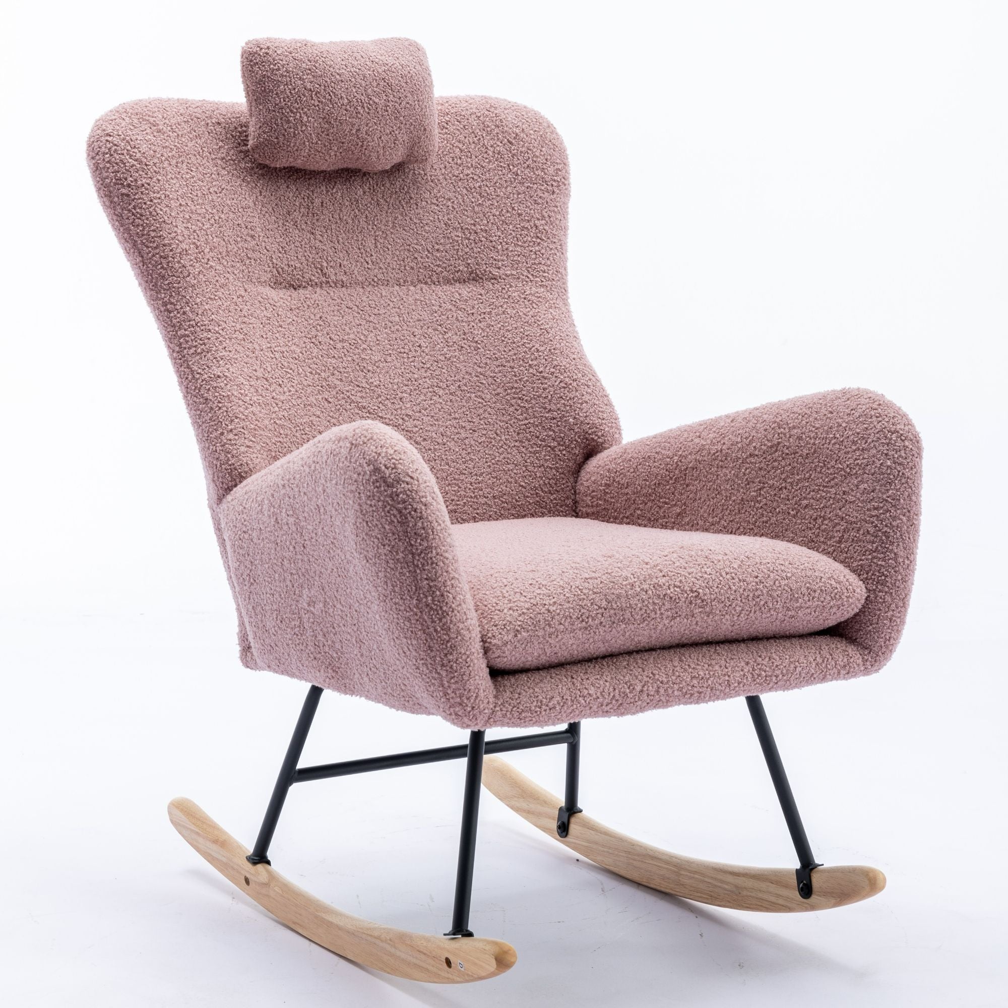 35.5-Inch Teddy Fabric Rocking Chair with Pocket – Safe Solid Wood Base