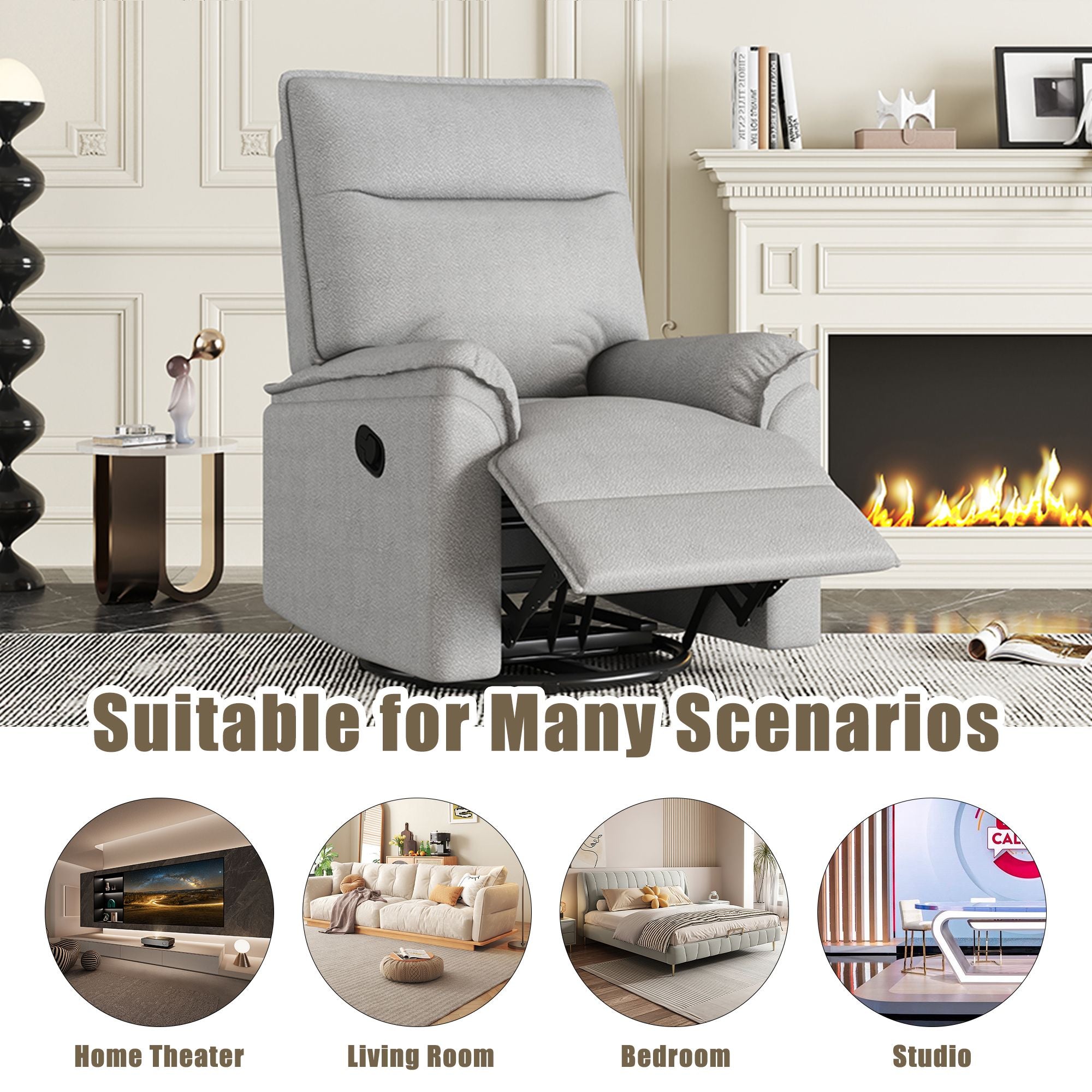 360 Degree Swivel Upholstered Manual Recliner Chair Theater Recliner Sofa Nursery Glider Rocker for Living Room