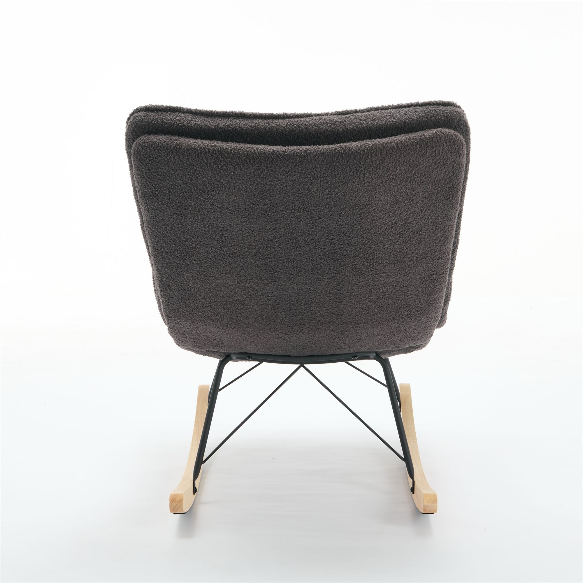 Armless Upholstered Lounge Chair with Wide Backrest and Wooden Rocking Base – Comfortable and Stylish