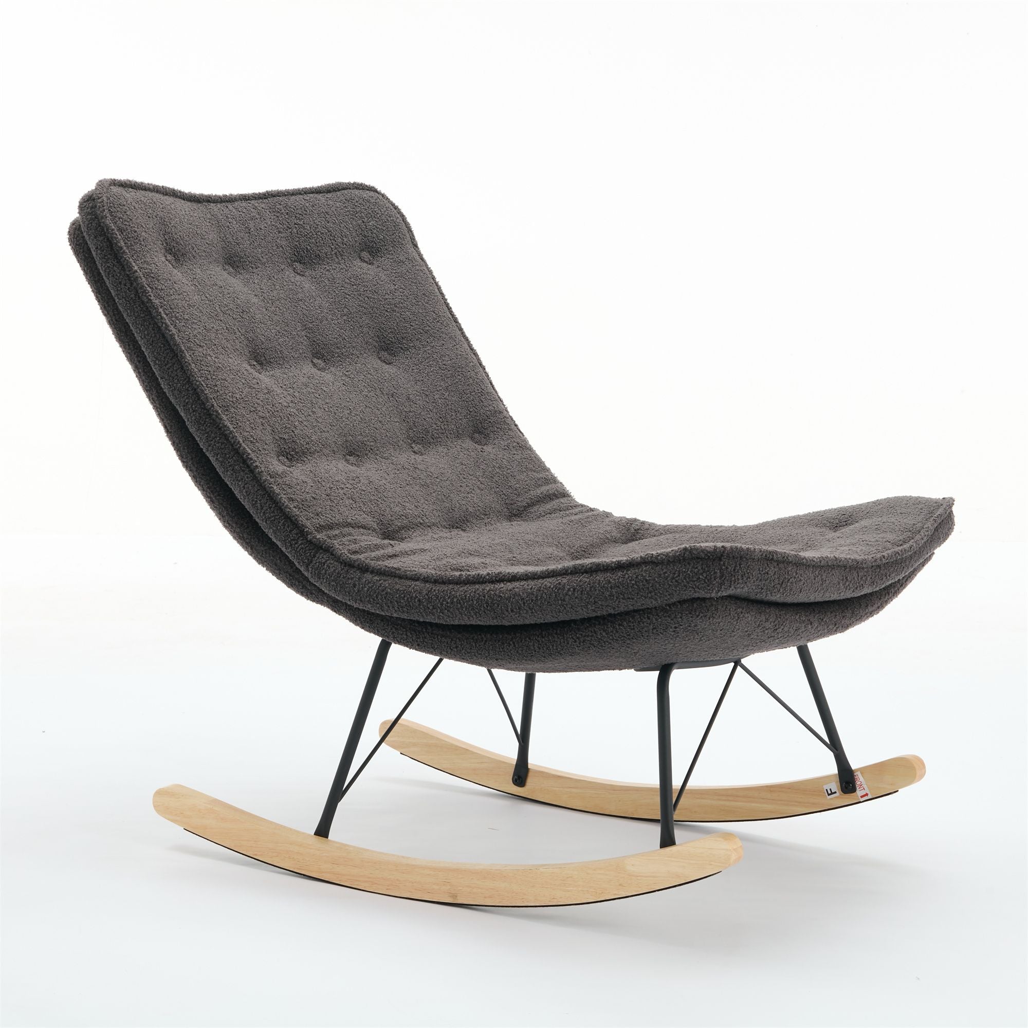 Armless Upholstered Lounge Chair with Wide Backrest and Wooden Rocking Base – Comfortable and Stylish