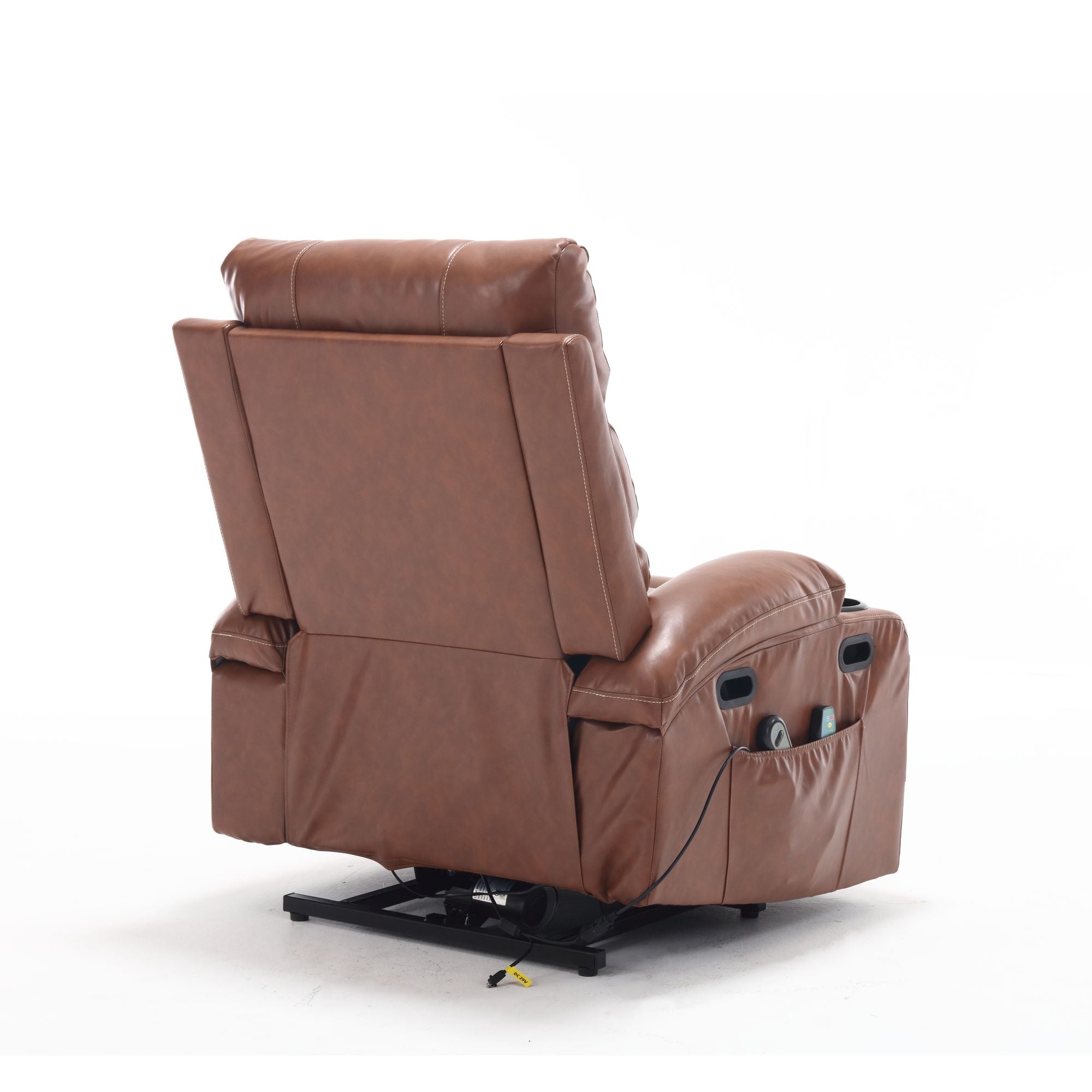21" Wide Electric Lift Recliner for Elderly, Massage, Heat, Remote, Cup Holders, and Side Pockets